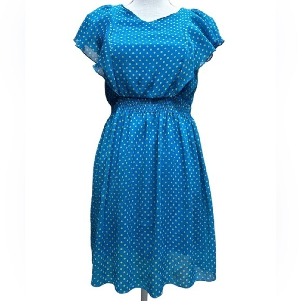 Disney D-Signed Girl's Size L Dress Polka Dots Flutter Sleeves Elastic Waist‎